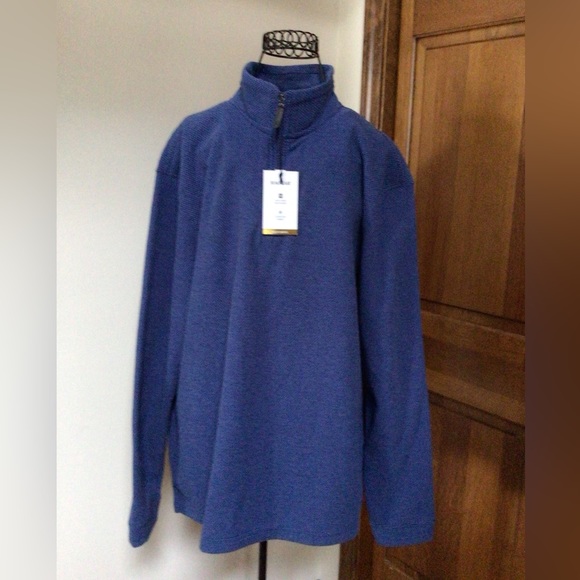Men's Haggar Clothing Blue Pullover Quarter Zipper Sweater NEW, Large - Picture 2 of 8